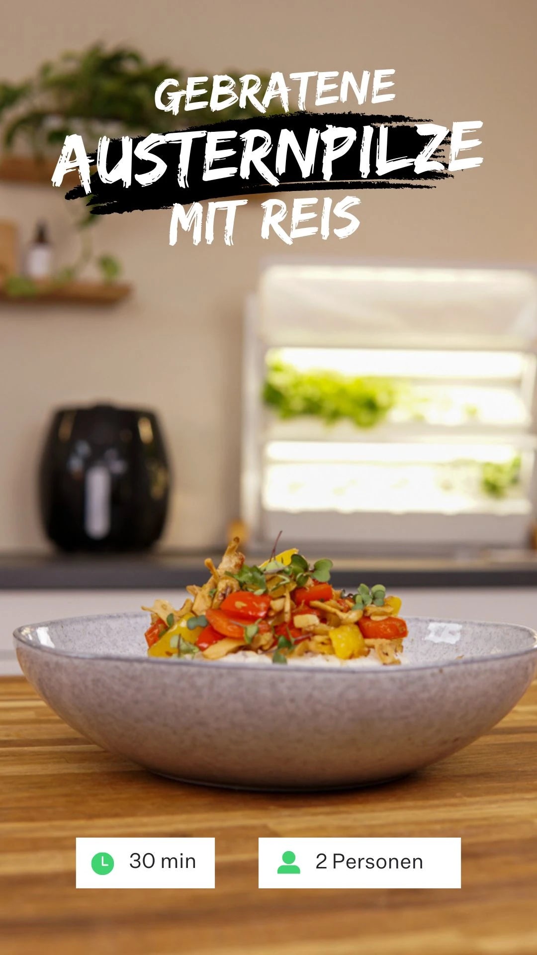 Gebratene Austernpilze mit Reis