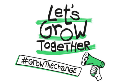 Grow the change handgemaltes Logo mit Hinweis zur gemeinsamen Veränderung der regionalen, frischen und nachhaltigen Ernährung